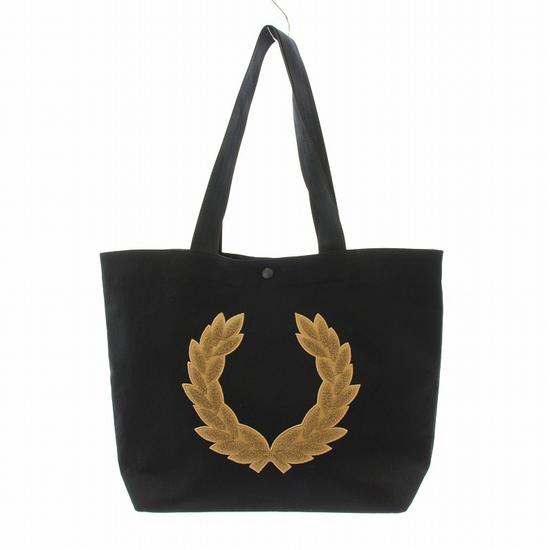 フレッドペリー FRED PERRY トートバッグ キャンバス ロゴ刺繍 黒 ブラック /KU メンズ拍卖