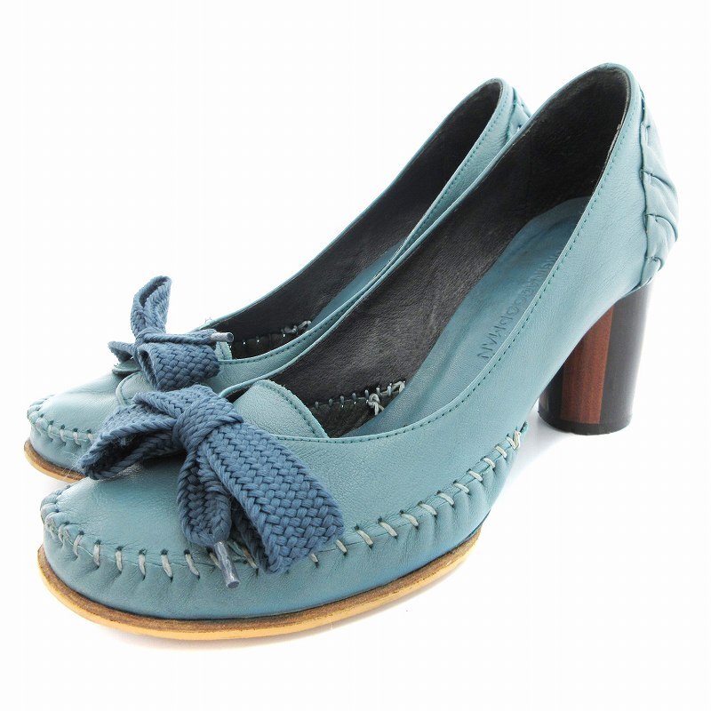 ジョルジーナグッドマン GEORGINAGOODSMAN ハイヒールパンプス シューズ リボン チャンキーヒール 35 青 ブルー /AE レディース拍卖