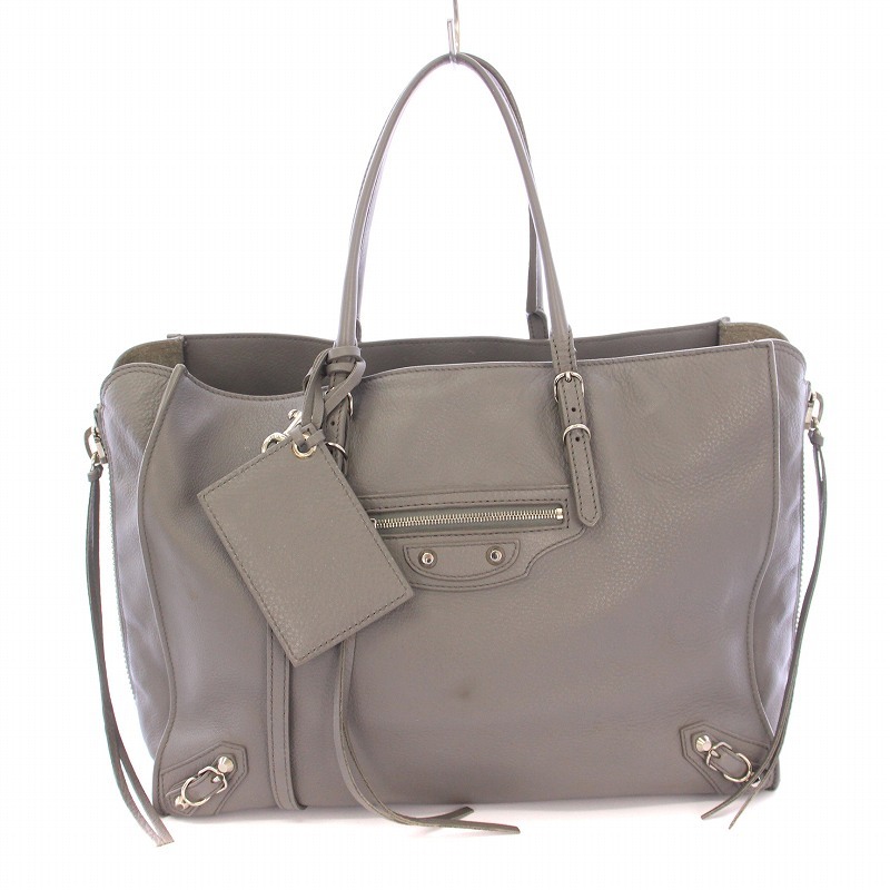 バレンシアガ ペーパーB4 ジップアラウンド 2WAY トートバッグ ハンドバッグ ショルダーバッグ スクエア レザー 牛革 グレー 432596拍卖