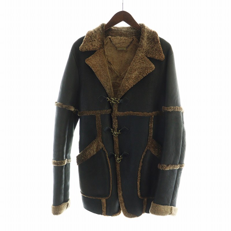 オベリスク Obelisk ムートン レザー コート ロング 長袖 羊革 M 黒 ブラック 2102 /MQ メンズ拍卖