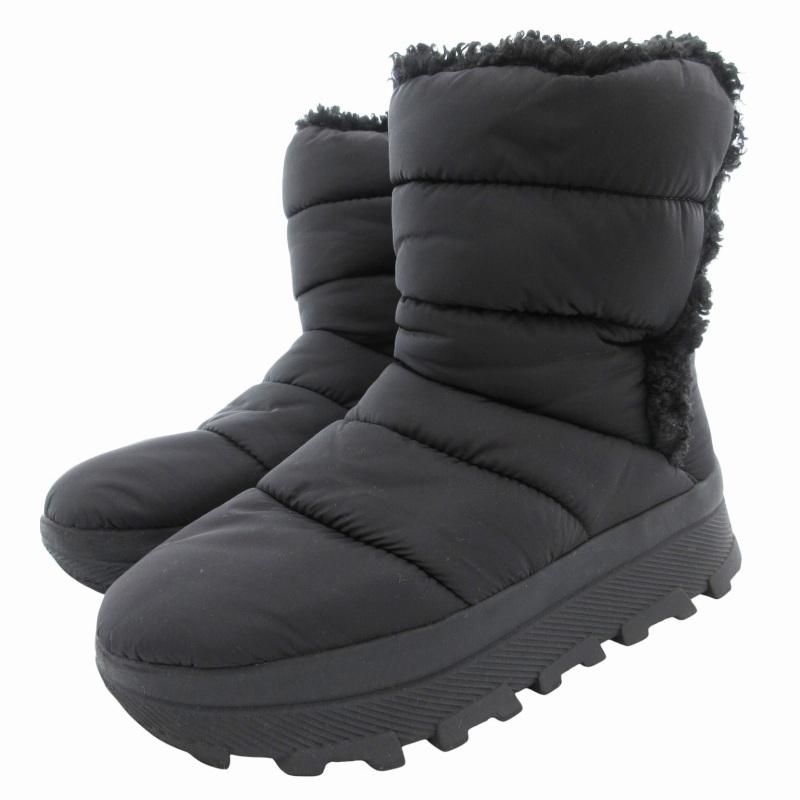 ザラ ZARA フラットキルティング アンクルブーツ スノーブーツ ショート フェイクファー サイドボタン 40 黒 ブラック /GV拍卖