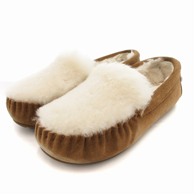 エミュー emu Cairns Reverse Fur モカシン スエード シープスキン 24cm チェスナッツ W11705 /UO レディース拍卖