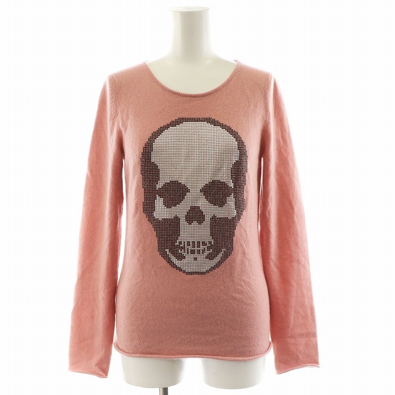 ルシアンペラフィネ LUCIEN PELLAT-FINET ニット セーター 長袖 スカル ラインストーン カシミヤ S ピンク /AN27 ■GY41 レディース拍卖