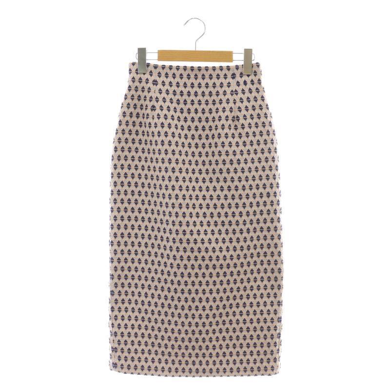 アナイ ANAYI ダイヤ ジャガード タイト スカート 刺繍 34 紺 マルチカラー /CX ■OS レディース拍卖