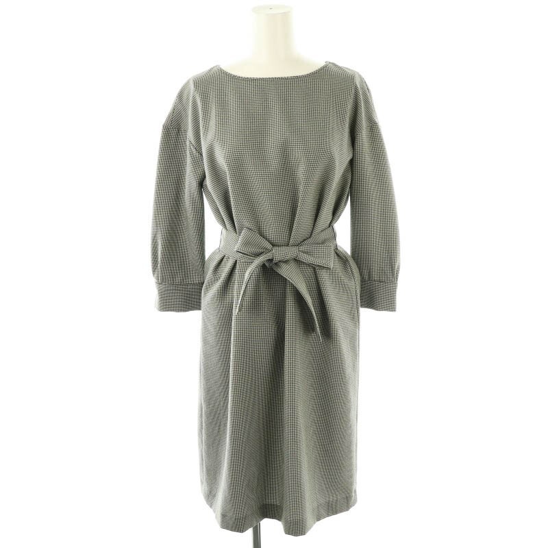 未使用品 アンタイトル UNTITLED 千鳥柄 ワンピース ひざ丈 七分袖 0 XS 白 ホワイト 黒 ブラック /AT ■OS レディース拍卖