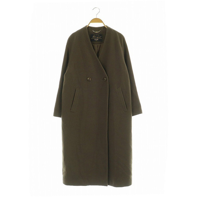 スローブ イエナ SLOBE IENA SUPER100 Vネックオーバーコート ロング ウール F ブラウン /MY ■OS レディース拍卖