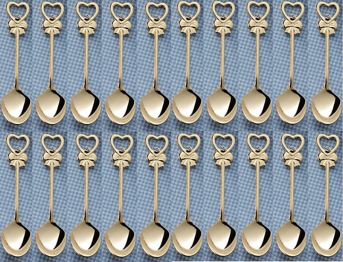 ★リボンハートコーヒースプーン20Pクリスタルストーン使用ステンレスゴールドメッキ仕上日本製新品拍卖