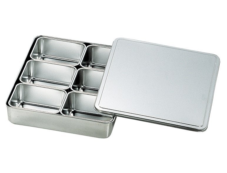 ★ヤクミ入調味料入バット6ヶ入普及角型アイデア次第で使い方いろいろ料理や珍味等を小分けにそのまま食卓へ18-8ステンレスプレス加工拍卖