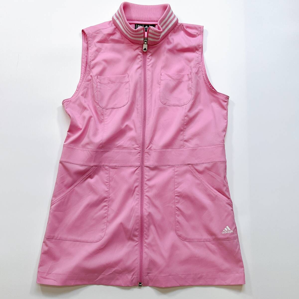 adidas アディダス ゴルフウェア ワンピース L 可愛いピンク 前ファスナー ノースリーブ ポリエステル 無地 スポーツウェア 【☆585y】拍卖