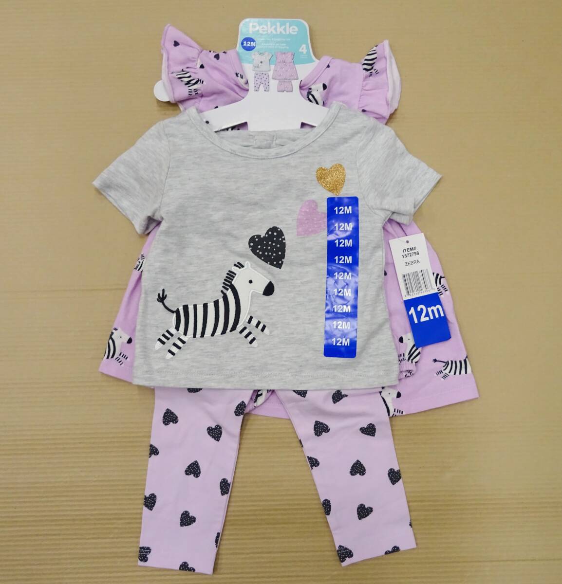 H-247 新品 PekkLe ペックル 女の子 キッズ ベビー 半袖 Tシャツ ワンピース パンツ 4枚セット 12M(73.6〜77.5cm) 9〜12ヶ月拍卖