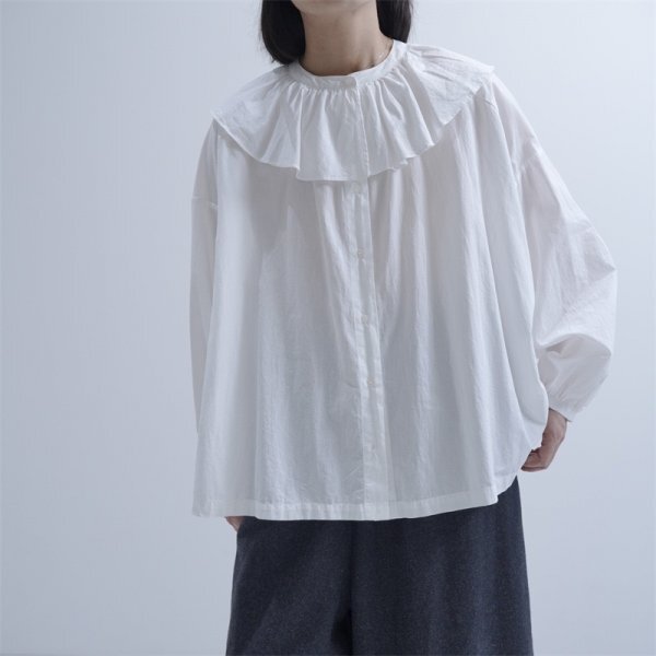 ps 0706 ワイシャツ チュニック トップス フリーサイズ 高質 綿100% ナチュラル 通気性肌触り抜群 可愛い襟 ホワイト拍卖