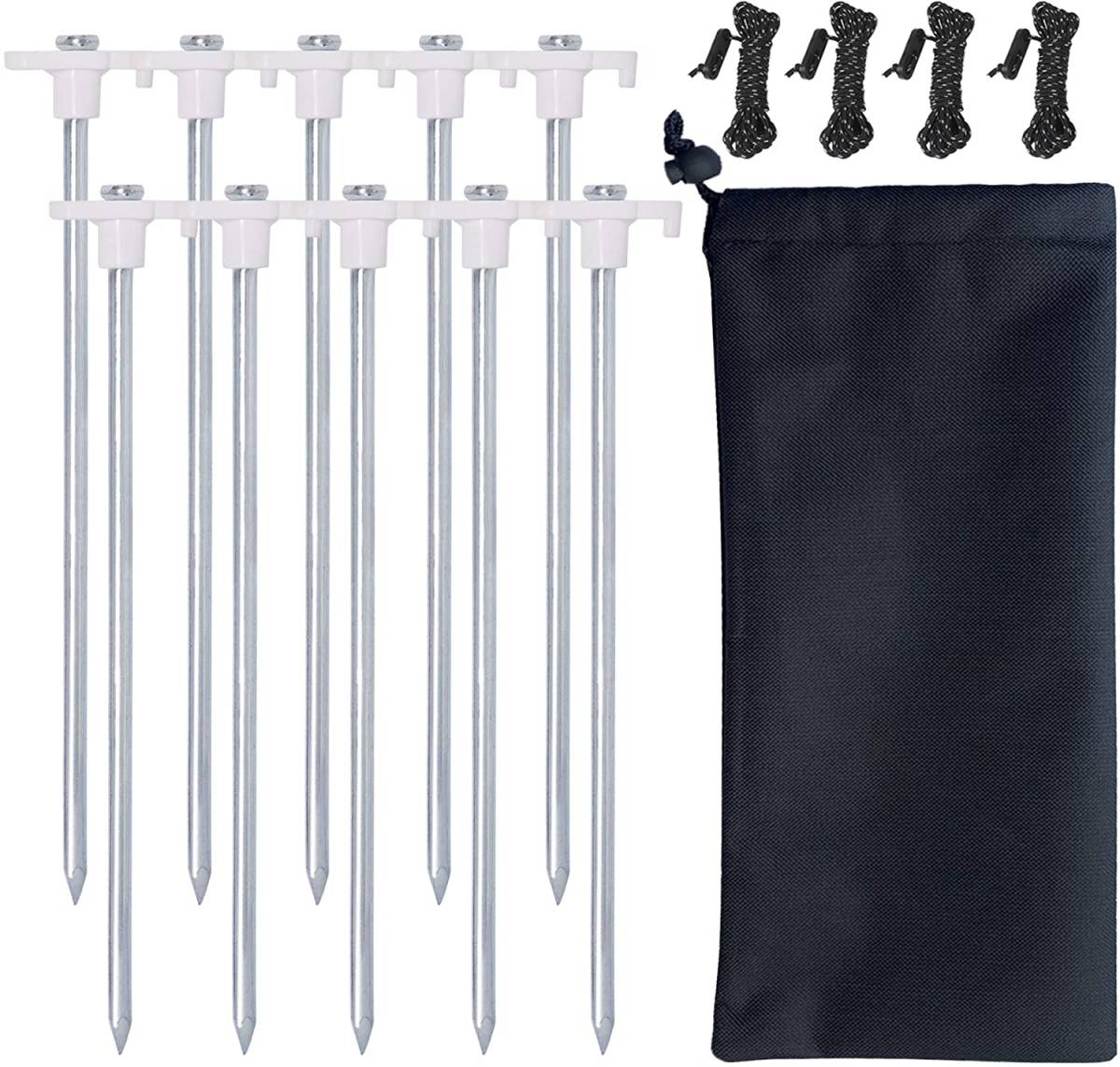 HIKEMAN ペグ 10本入り テントペグ スチール ステーク ガイロープ パーツ ポーチ付き アウトドア キャンプ ハイキング 107 白拍卖