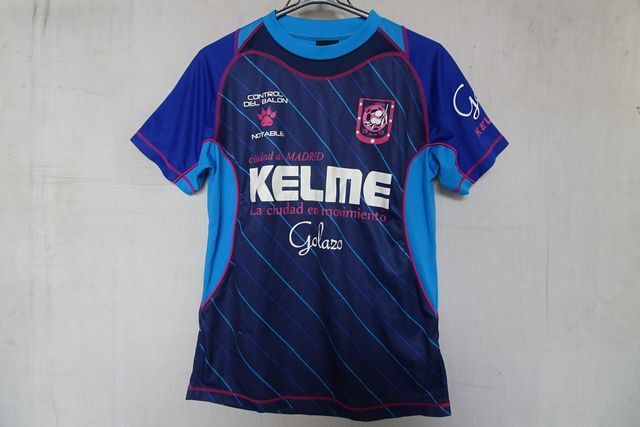 KELME/ケルメ/ケレメ/半袖Tシャツ/速乾性/斜めストライプ柄/サッカー/ロゴプリント/紺/ネイビー/Mサイズ(6/9R7)拍卖