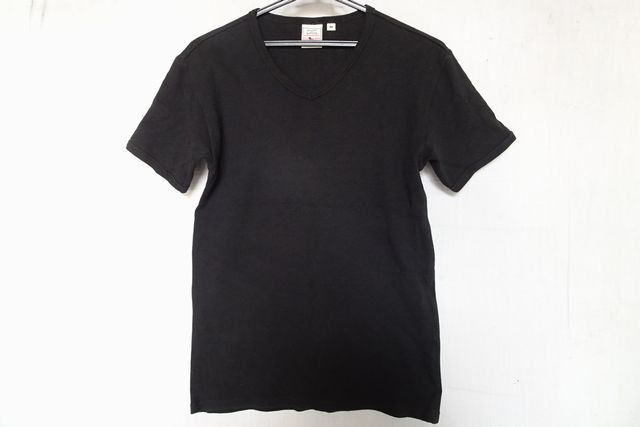 AVIREX U.S.A/アヴィレックス/半袖Tシャツ/ワッフル素材/Vネック/ロゴプリント/フィット感/ミリタリー/黒/ブラック/Mサイズ(6/9R7)拍卖