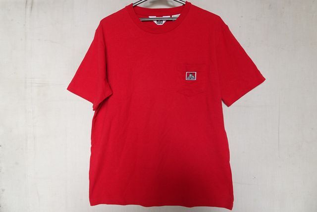 BEN DAVIS/ベンデイヴィス/半袖Tシャツ/クルーネック/左胸ポケット/ロゴタグワッペン/オーバーサイズ/赤/レッド/Lサイズ(6/16R7)拍卖