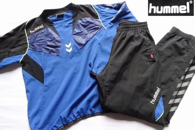 hummel/ヒュンメル/スポーツウェア上下セット/ウォームアップ/長袖プルオーバー/長パンツ/矢印柄/青/ブルー/黒/ブラック/Mサイズ(6/19R7)拍卖