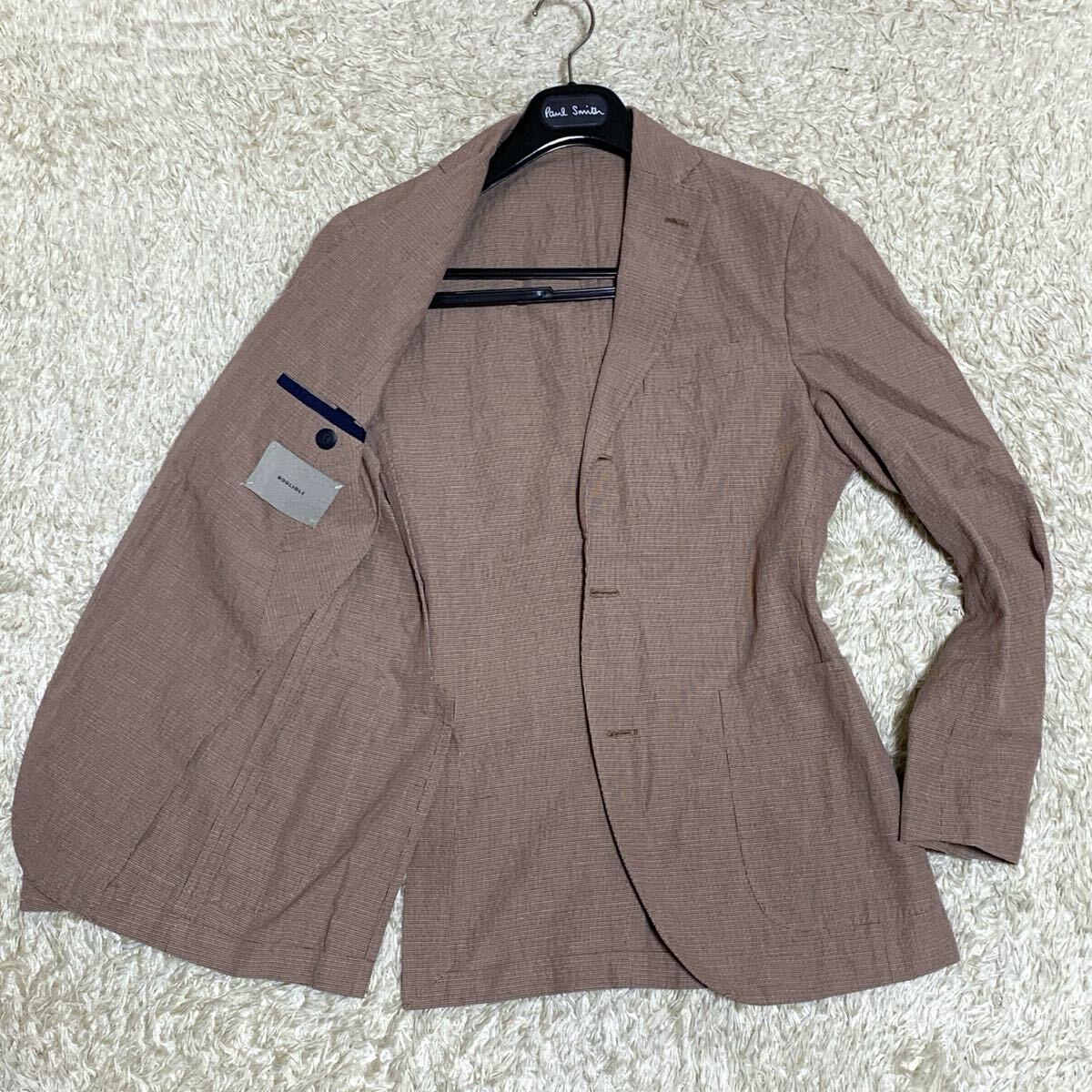 現行タグ【極美品】BOGLIOLI ボリオリ テーラードジャケット カジュアル コットン リネン ベージュ シェルボタン 3B サイドベント メンズ拍卖