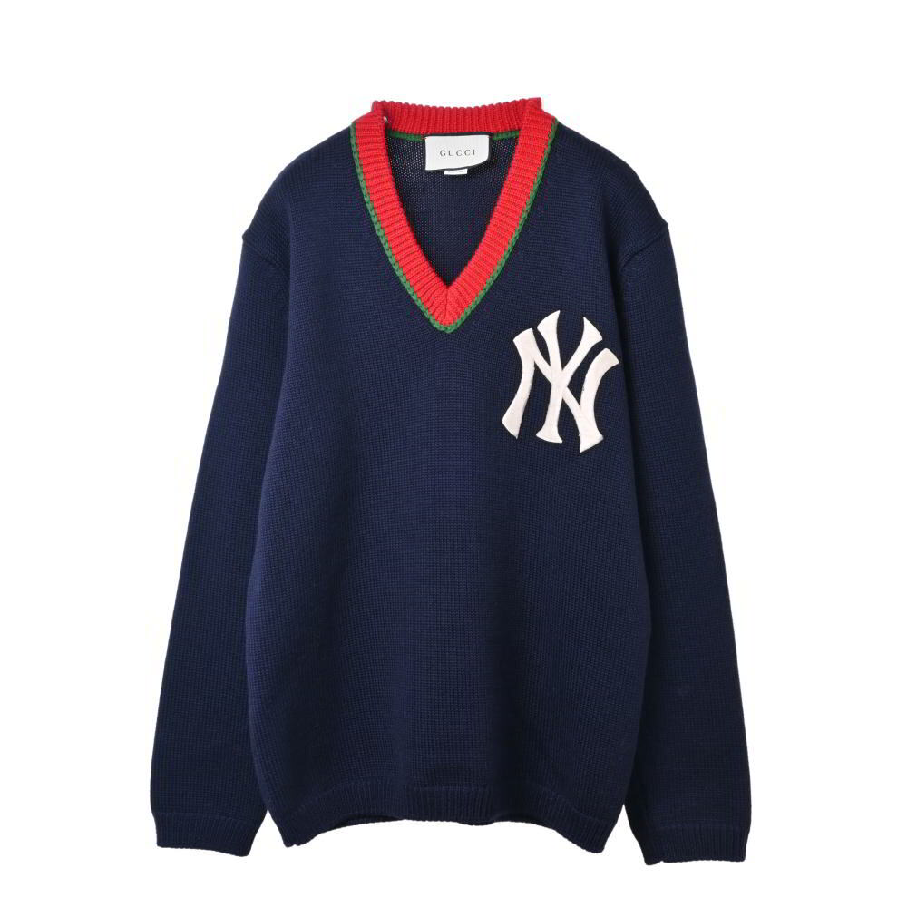 GUCCI ×NEW YORK YANKEES Vネック ニット XS ネイビー グッチ KL4BHKCS87拍卖