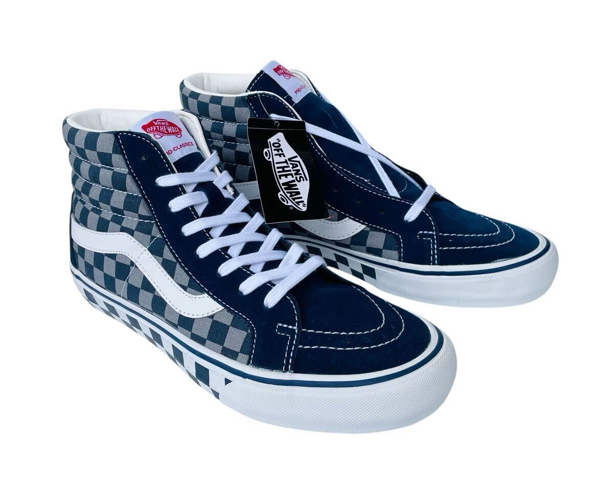 デッド!! 限定!! VANS PRO SK8HI 50th バンズ プロ スケートハイ ネイビー サイドテープ チェッカー柄 50周年 us 9.5 / 27.5 ㎝ レアモデル拍卖
