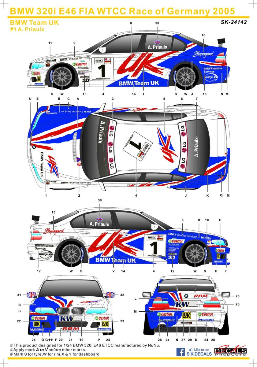 S.K.DECALS SK24142 ビーエムダブリュー 320i E46 WTCC レースオブ独 2005拍卖