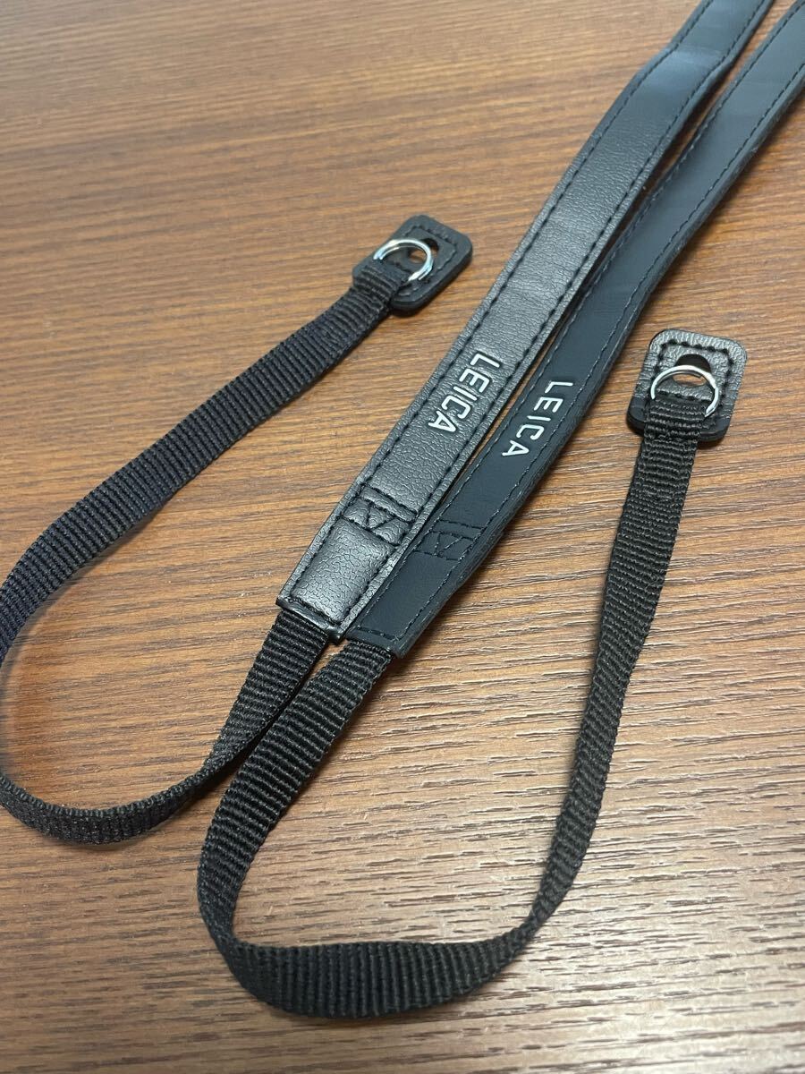 Leica ライカ 金具付きストラップ ブラック 黒 レザー 本革 純正 美品 押し文字 ホワイト 白文字拍卖