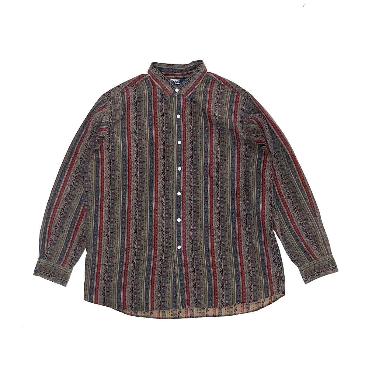 XL 美品 ポロ ラルフローレン 長袖 ペイズリー シャツ総柄 幾何学模様 バンダナ柄 シルクxコットン Polo Ralph Lauren 90’s 90年代拍卖
