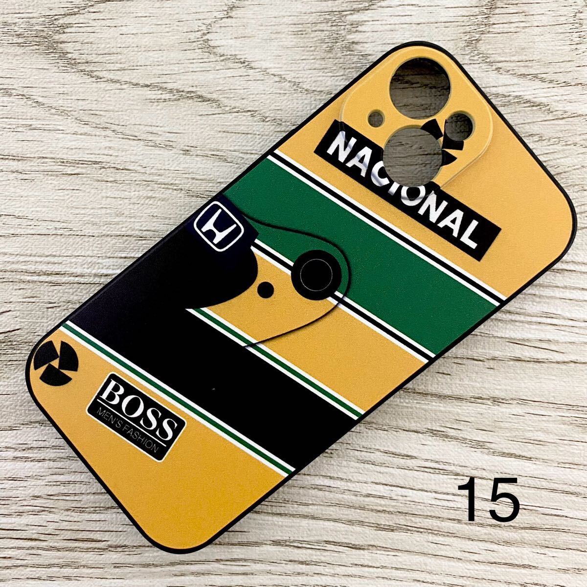 アイルトン・セナ ヘルメット デザイン iPhone 15 ケース F1 マクラーレン ホンダ ブラジル スマホ拍卖