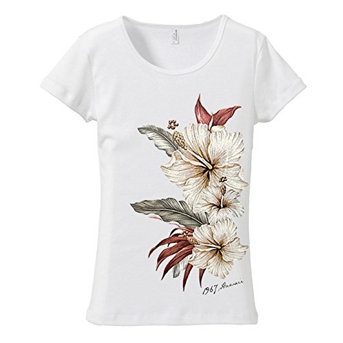(L)ホワイト【tf039】シックな大きいハイビスカスプリント*フラダンスメール便発送Tシャツ半袖送料無料ハウラレディース南国夏カジュアル拍卖