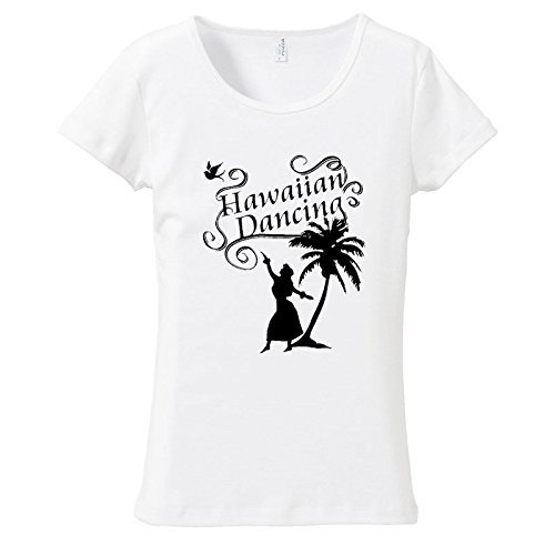 (XL)ホワイト【tf081】モノクロフラガール&ヤシの木シルエットアート*フラダンスメール便発送Tシャツ半袖送料無料ハウラレディース南国夏拍卖