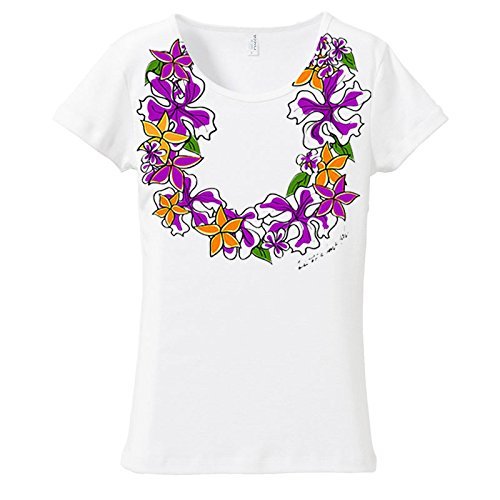 (M)ホワイト【tf030】*エレガントなハイビスカスレイプリント*メール便発送送料無料フラダンスレディース南国カジュアルハウラロゴ拍卖