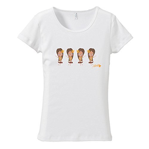 (XL)ホワイト【tf018】*4人フラガール&モンステラ*メール便発送Tシャツ半袖送料無料ハワイフラダンスレディース南国カジュアルハウラロゴ拍卖