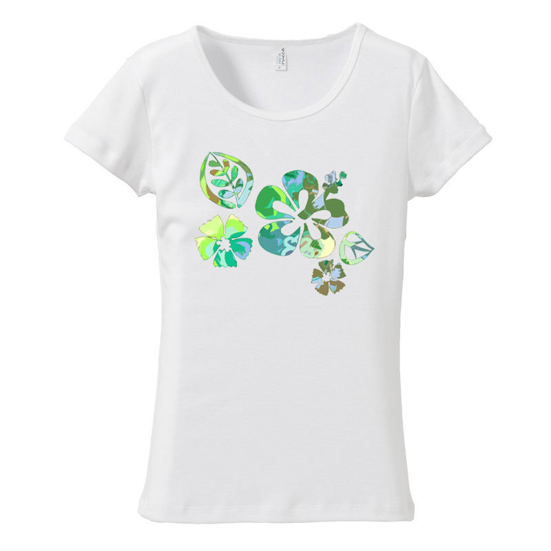(L)ホワイト【tf115】カモフラハイビスカスプリント*フラダンスメール便発送Tシャツ半袖送料無料ハウラレディース南国夏ロゴカジュアル拍卖