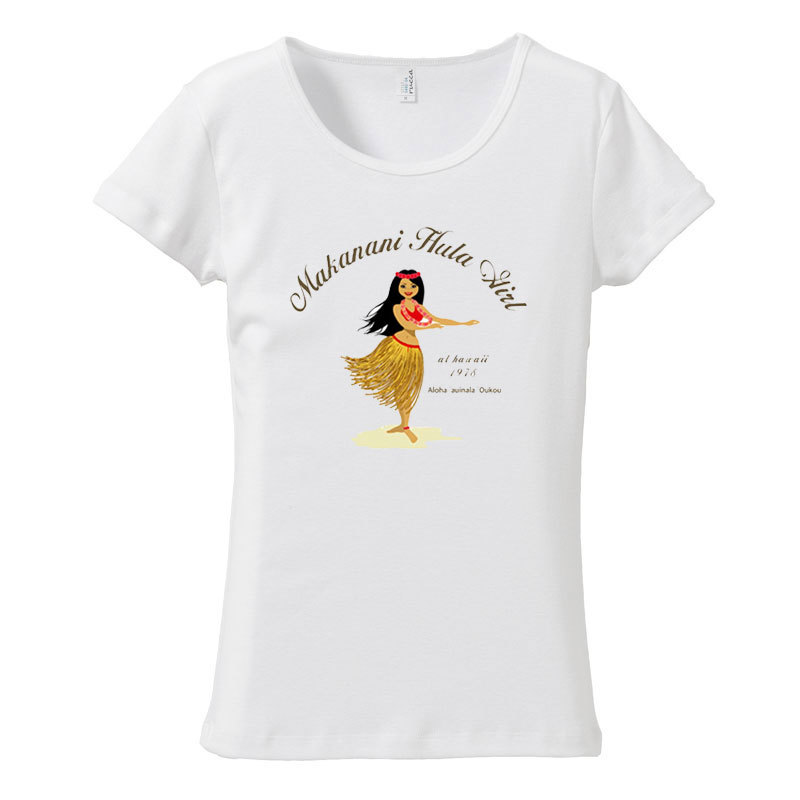 (L)ホワイト【tf077】ダンスフラガールプリント裏表デザイン*フラダンスメール便発送Tシャツ半袖送料無料ハウラレディース南国夏カジュアル拍卖