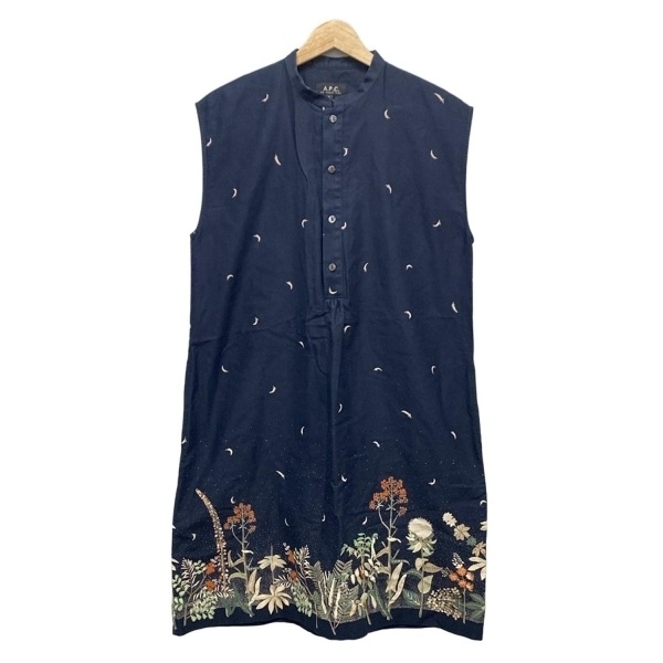 アーペーセー A.P.C. サイズS - ネイビー×ベージュ×マルチ レディース ノースリーブ/ひざ丈/花柄 美品 ワンピース拍卖