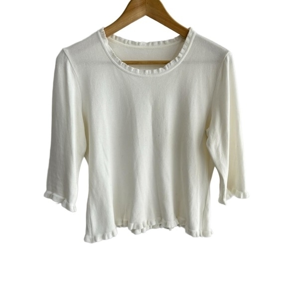 レリアン Leilian 七分袖セーター/ニット サイズ13 L - 白 レディース クルーネック/フリル 美品 トップス拍卖