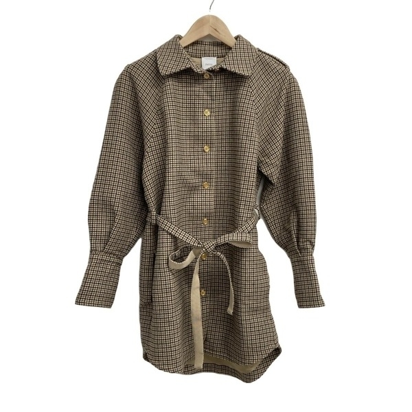 パトゥ PATOU サイズ34 S - ベージュ×黒×白 レディース 長袖/チェック柄/秋/冬 コート拍卖