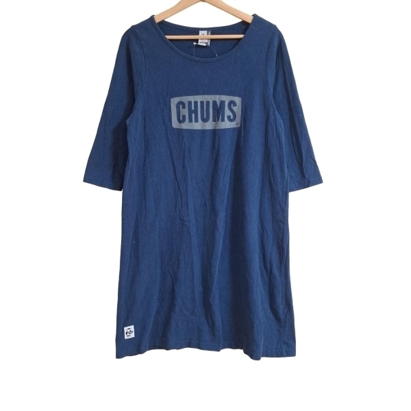 チャムス CHUMS サイズL - ネイビー×ライトグレー レディース 七分袖/ロング ワンピース拍卖
