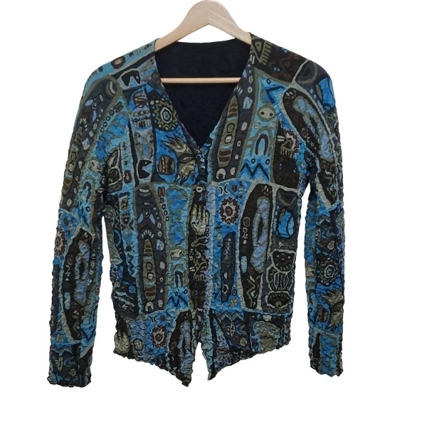 トクコ・プルミエヴォル TOKUKO 1er VOL カーディガン サイズ9 M - ライトブルー×ダークブラウン×マルチ レディース 長袖/シワ加工 美品拍卖