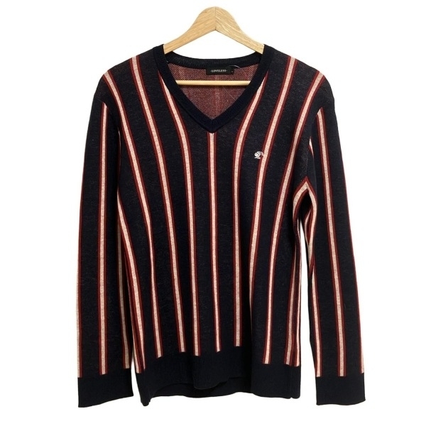 ラブレス LOVELESS 長袖セーター/ニット サイズ2 M - ダークネイビー×レッド×白 レディース Vネック/ストライプ トップス拍卖