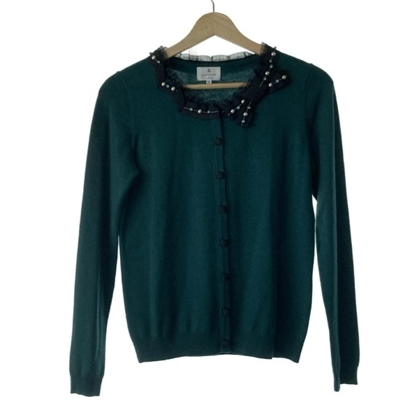 ランバンオンブルー LANVIN en Bleu カーディガン サイズ38 M - グリーン×黒 レディース 長袖/ラインストーン/ビーズ/リボン 美品拍卖