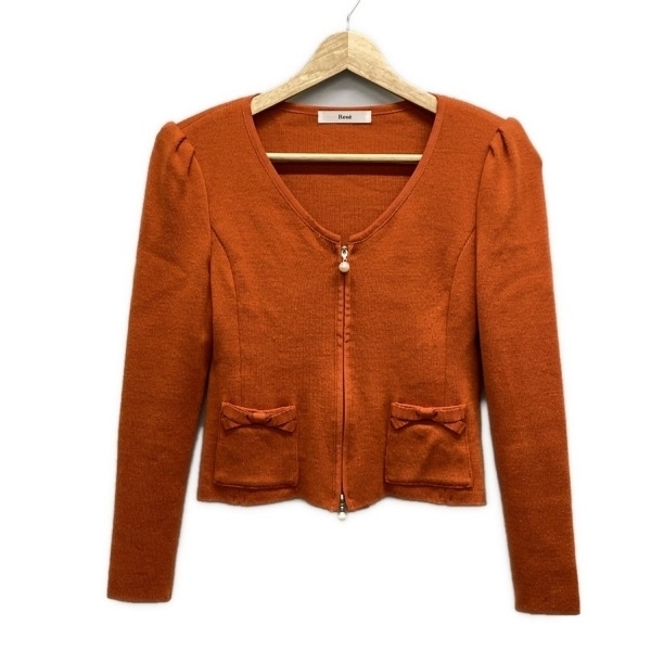 ルネ Rene ブルゾン サイズ36 S - オレンジ レディース 長袖/ニット/ジップアップ/肩パッド/フェイクパール/リボン/春/秋 ジャケット拍卖
