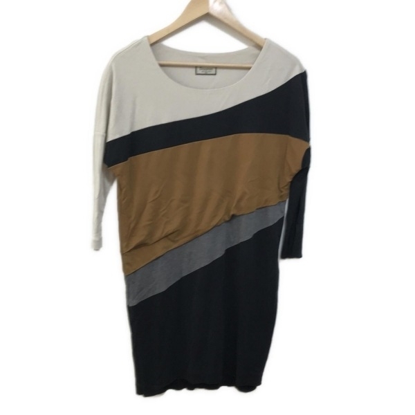 ダイアグラム Diagram GRACE CONTINENTAL サイズ36 S - ブラウン×黒×マルチ レディース クルーネック/七分袖/ひざ丈 ワンピース拍卖