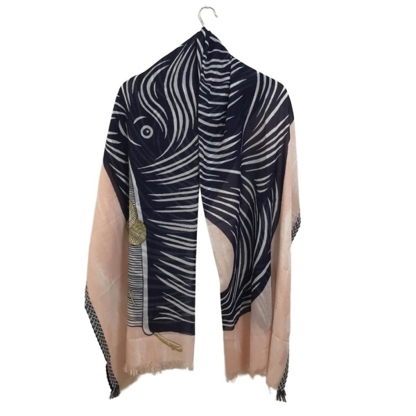 イヌイトゥーシュ INOUITOOSH ストール(ショール) - コットン ライトピンク×ネイビー×白 美品 マフラー拍卖