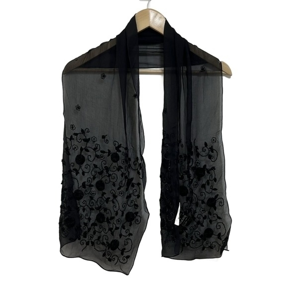 インゲボルグ INGEBORG ストール(ショール) - シルク 黒 スパンコール/刺繍 美品 マフラー拍卖