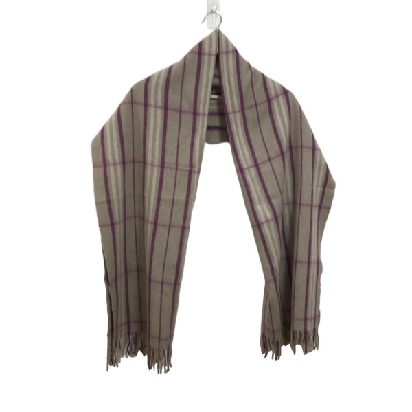 ベグアンドコー Begg&Co ストール(ショール) - ウール、アンゴラ グレーベージュ×パープル×ピンク チェック柄/FOR UNITED ARROWS 美品拍卖