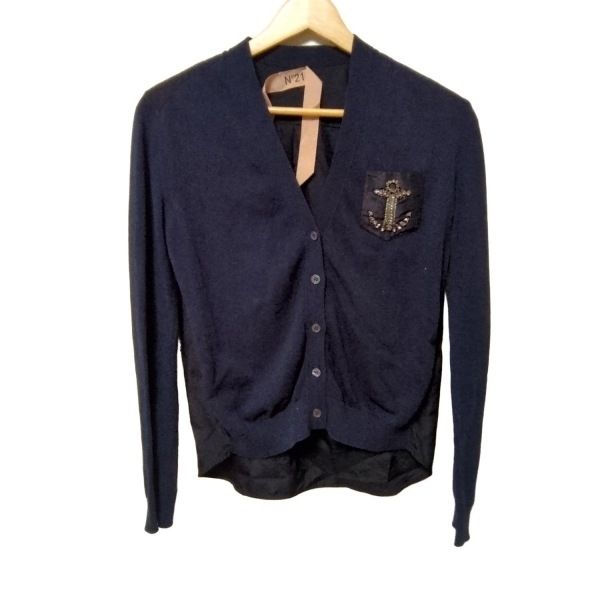 ヌメロ ヴェントゥーノ N゜21 カーディガン サイズ36 S - ネイビー×黒 レディース 長袖/ビジュー 美品 トップス拍卖