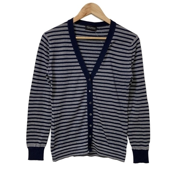 ジョンスメドレー JOHN SMEDLEY カーディガン サイズM - ダークネイビー×白 レディース 長袖/ボーダー トップス拍卖