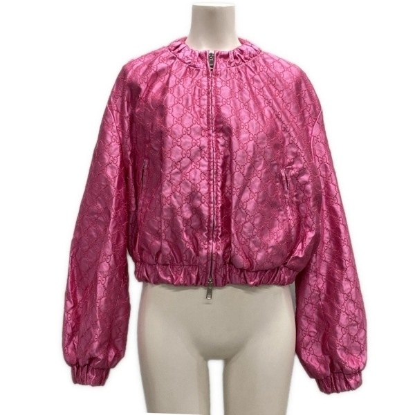 グッチ GUCCI ブルゾン サイズ40 M 691925 - シルク ピンク レディース 長袖/刺繍/GG柄/ジップアップ/秋/冬 美品 ジャケット拍卖