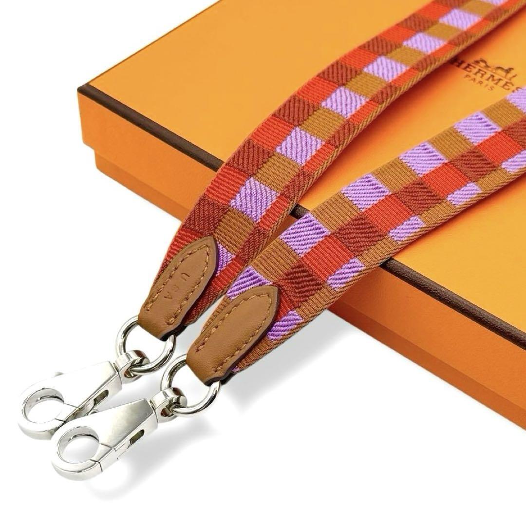 未使用 エルメス マキシ・カドリーユ ショルダーストラップ バンドリエール チェック クロスボディ キャンバス Hermes バッグ cp4拍卖