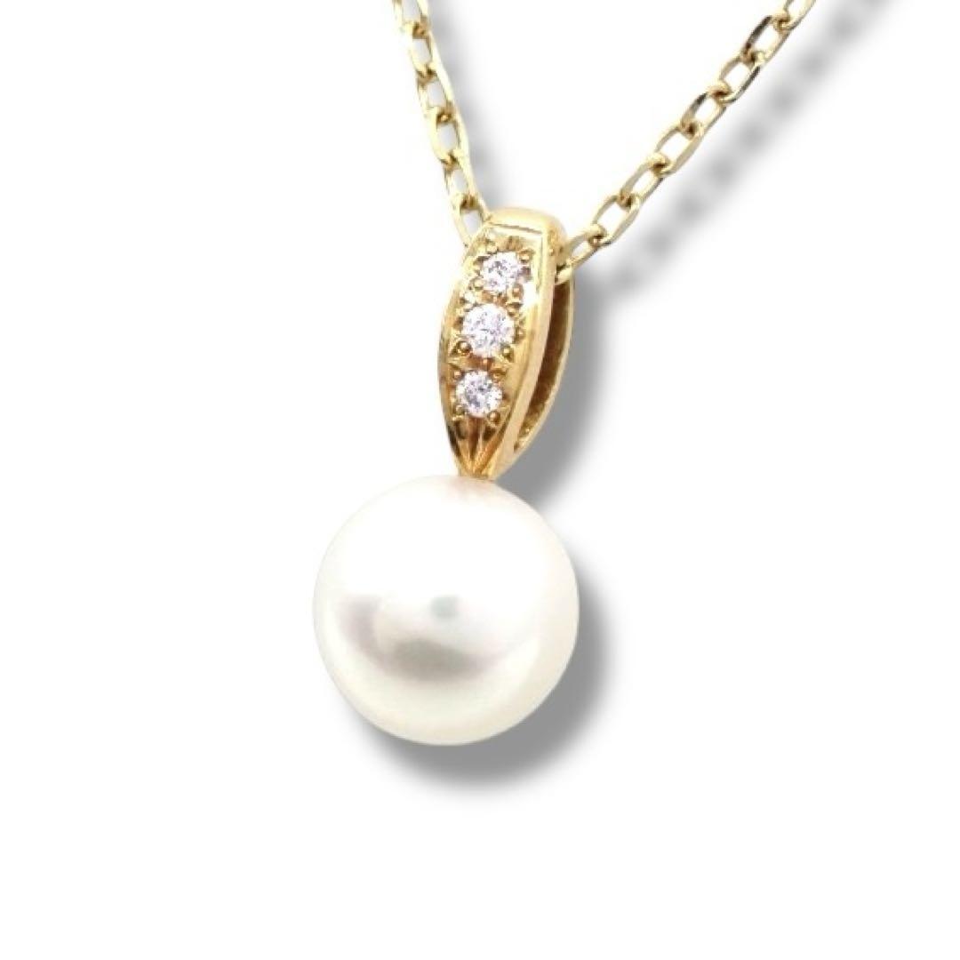 MIKIMOTO ミキモト ネックレス ペンダント あこや 真珠 パール 7.5mm ダイヤモンド ダイヤ K18 YG 750 イエローゴールド ジュエリー 3556拍卖